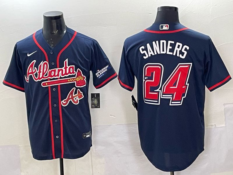 Men Atlanta Braves Nike #24 Sanders Blue 2025 MLB Jersey 04